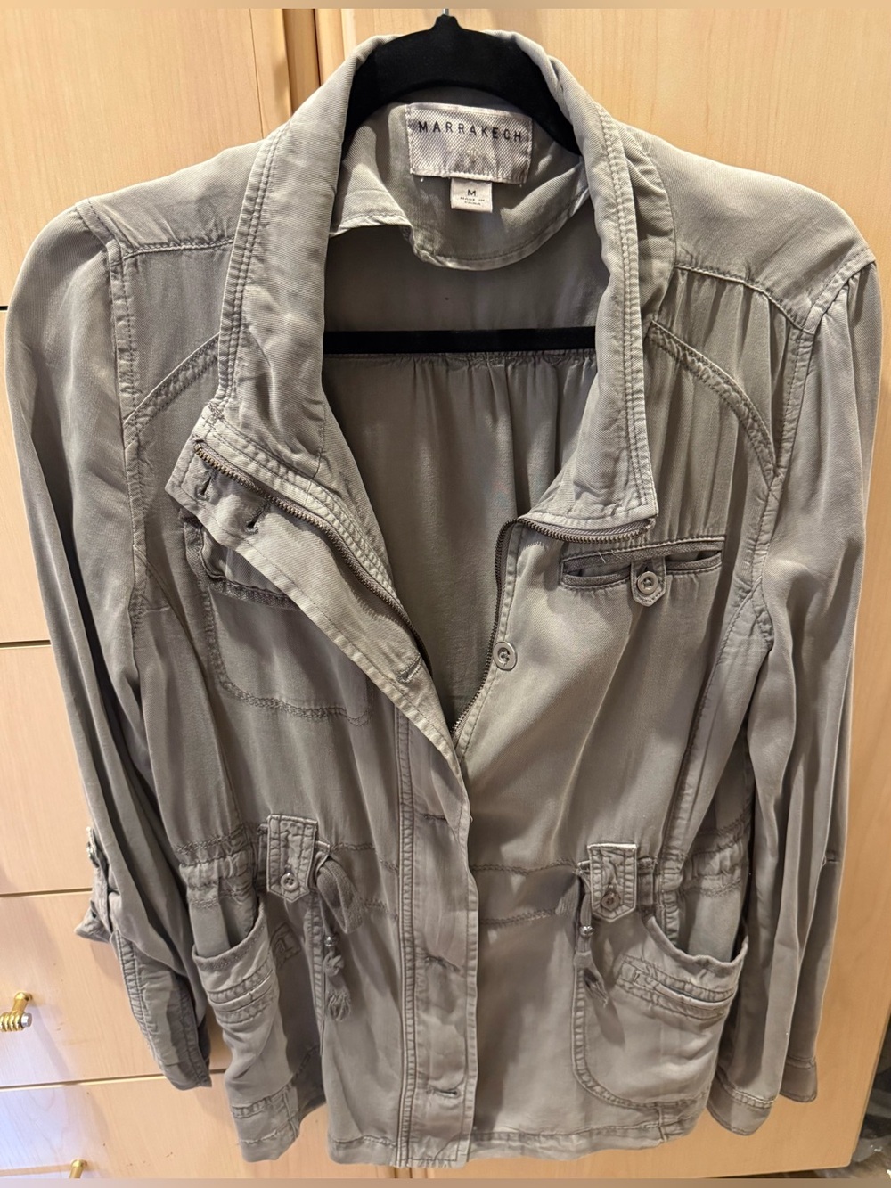 Marrakech Women’s Taupe Utility Jacket with Multiple Pockets